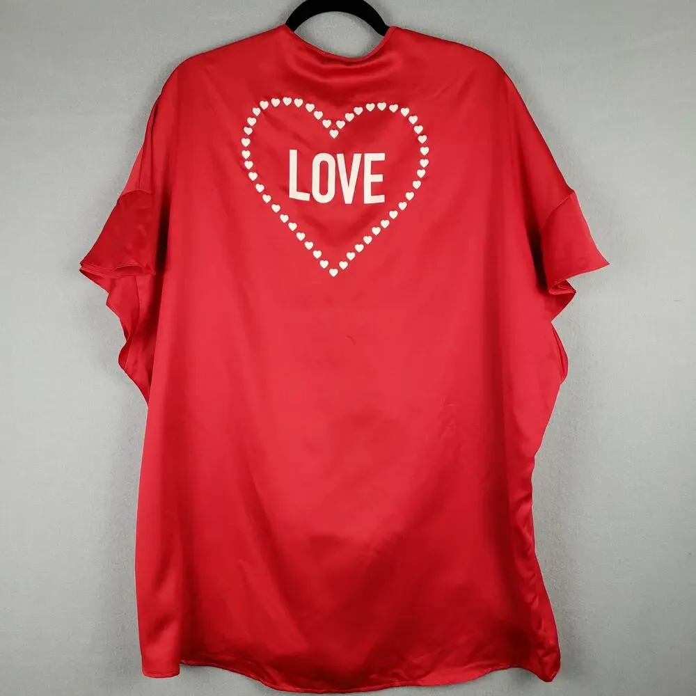 Victoria's Secret One Size Love Graphic Micro Robe Red‎ Satin Lingerie Intimate
